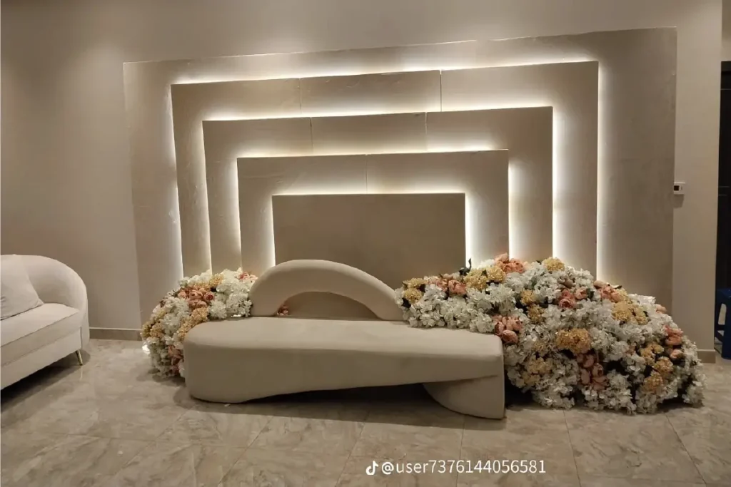 نموذج ثلاثي الأبعاد لتصميم كوش عرس مخصص حصري من استوديو أفراح الكويت.