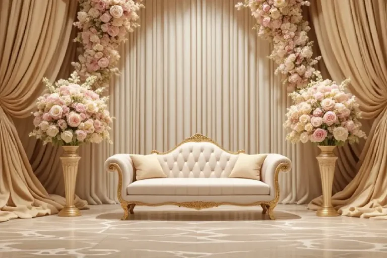 تصميم تأجير كوش أعراس الكويت – كوشة ملكية فاخرة من تنفيذ أفراح الكويت.