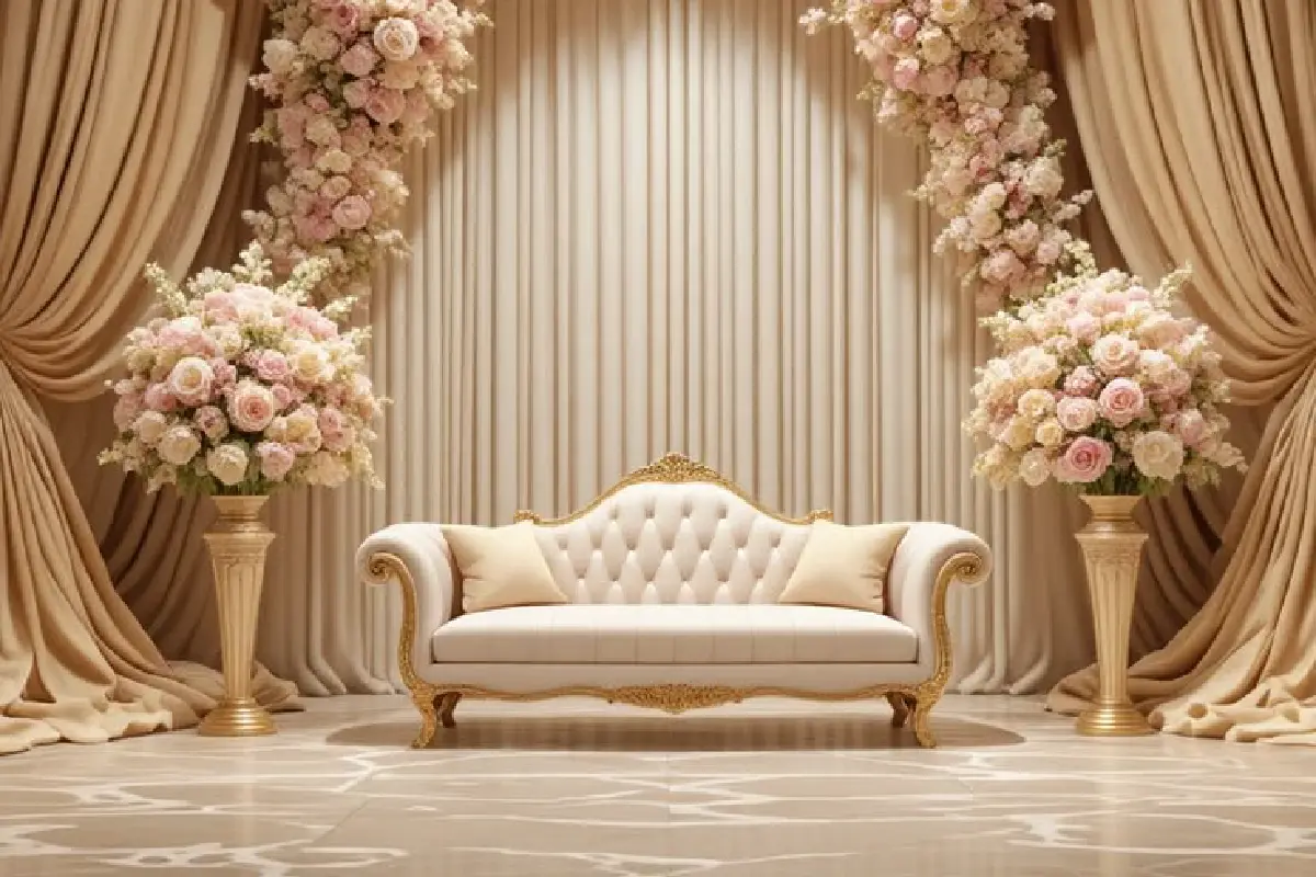 تصميم تأجير كوش أعراس الكويت – كوشة ملكية فاخرة من تنفيذ أفراح الكويت.