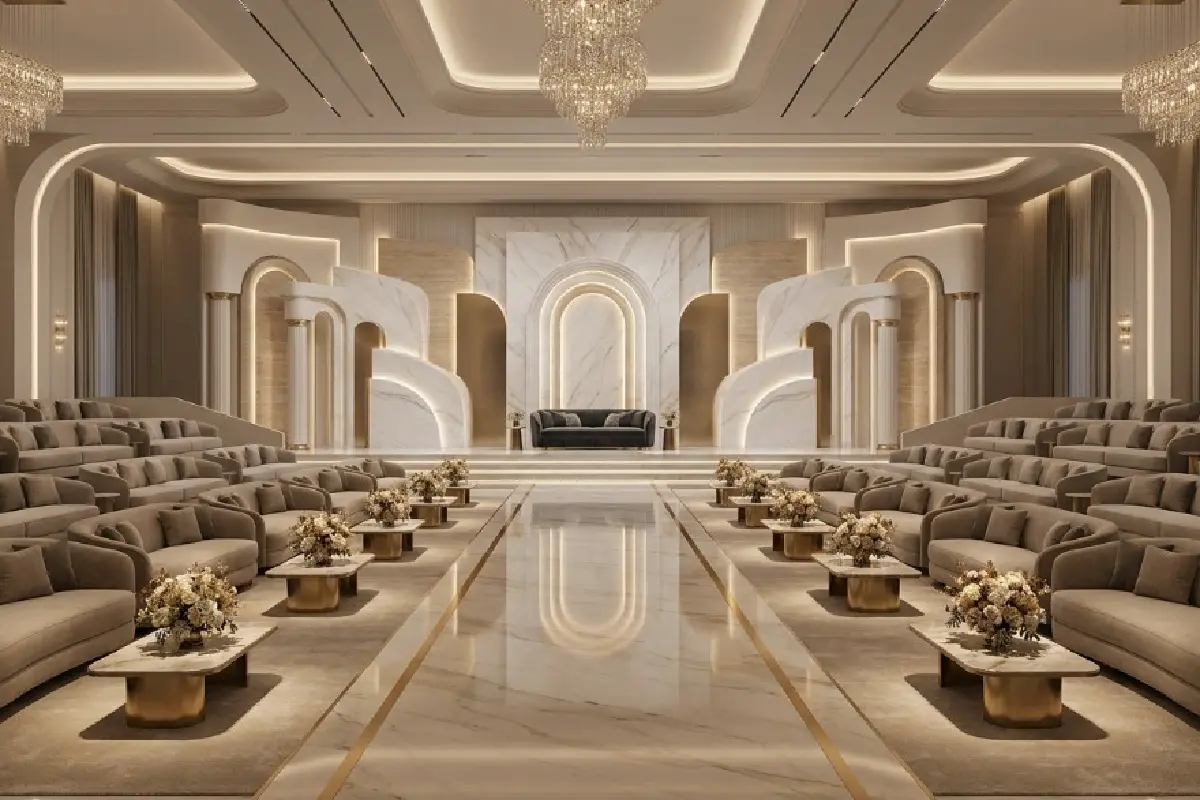 الباقة البلاتينية VIP لتجهيز أعراس الكويت بالكامل من الكوشة إلى الدي جي والضيافة.