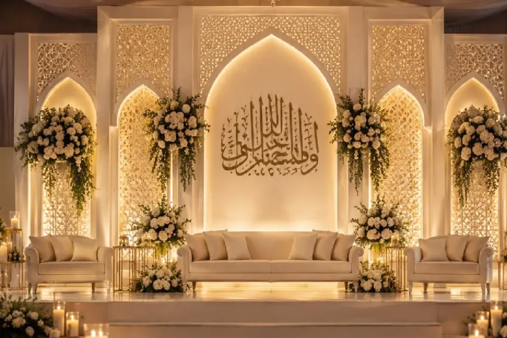 تأجير طاولات وكراسي أفراح الكويت: كراسي نابليون وشفافة ومخملية مع أغطية وشرائط.